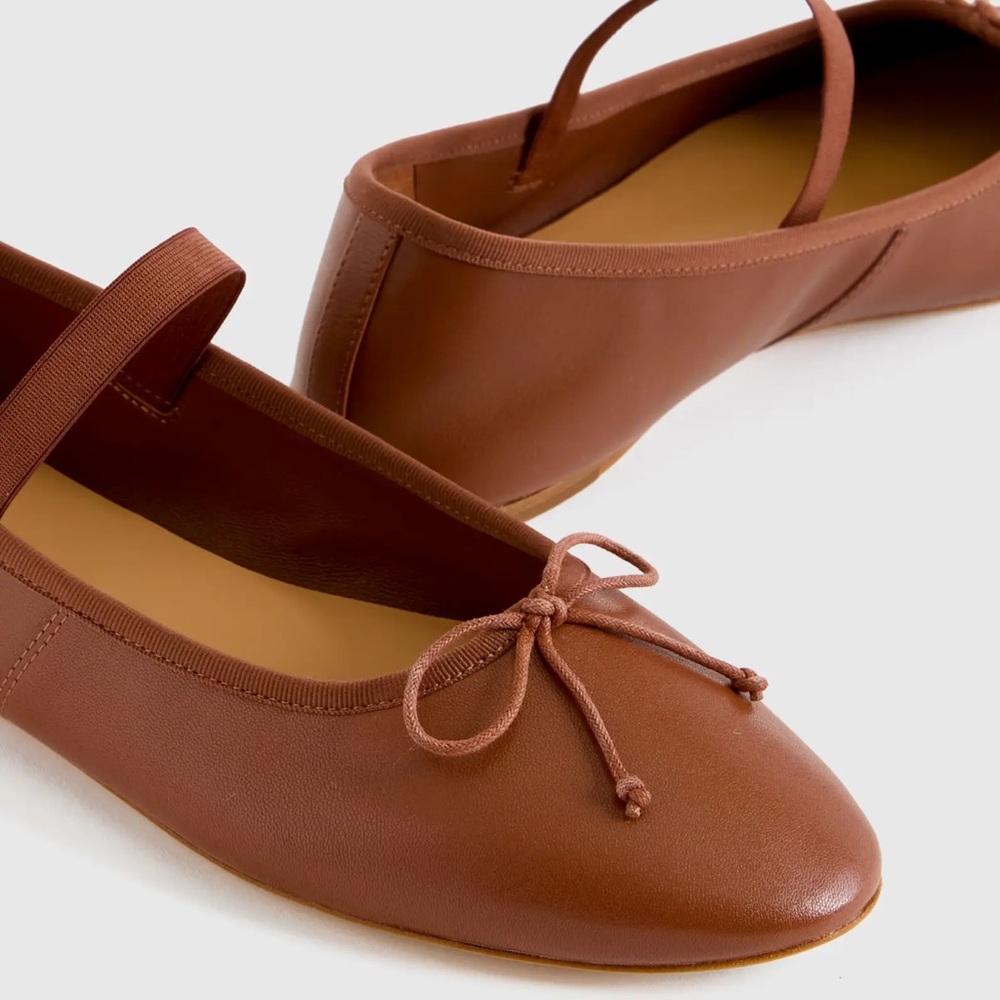 Quince Brown Leather Mary-Jane Ballet Flats